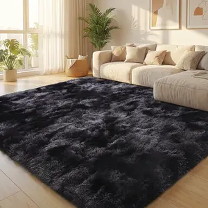 XEXSIN Black and Grey Area Rugs for Living Room Large Men Room Carpet Bedroom Fluffy Furry Shag Aesthetic Plush High Pile Floor Rug for Kids Room Dorm Home Decor Tie-dye Black Grey