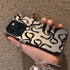 Case for iPhone 16 Pro Max 15 Plus 14 13 12 11 XS XR Black Bowknot Matte Shockproof Anti-Scratch Stylish Smartphone Cover Protector Screen Protector