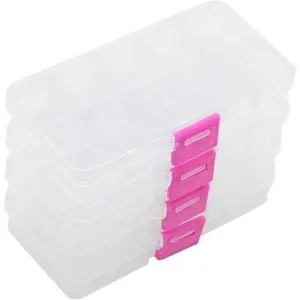 Yansanido 4 Pcs 10 Grids 5 Inch x 2.5 Inch Adjustable Small Removable Plastic Jewelry Organizer Divider Storage Box Jewelry Earring Tool Containers (Clear Pink)