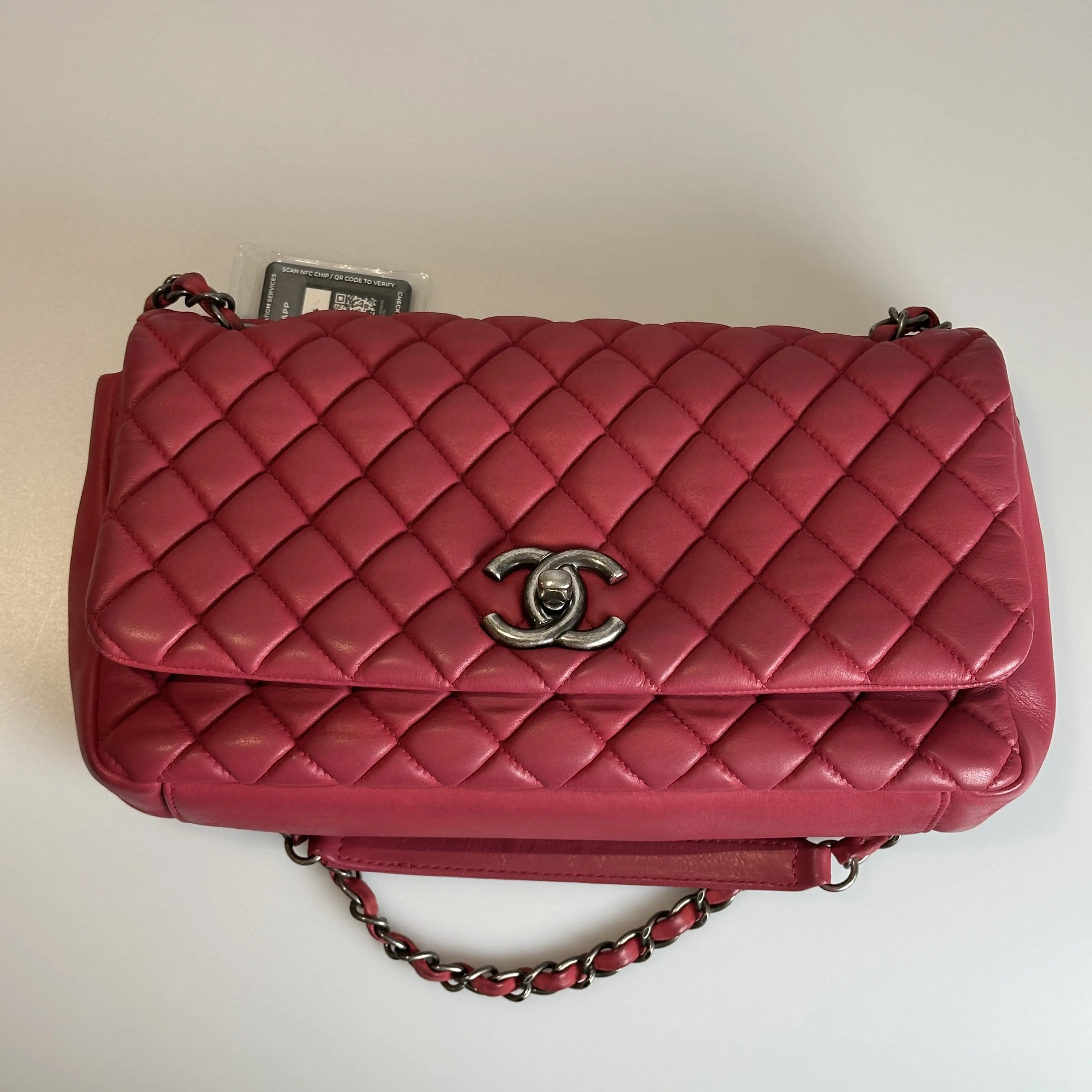 Pre-owned CHANEL Calfskin Shoulder Bag Red Quilted With Aged Silver Hardware 26101805