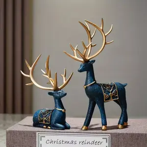 Elegant Resin Reindeer Figurines Set of 2, Collectible Christmas Holiday Theme Decor, Indoor & Outdoor Use, Festive Animal Sculptures, Decorative Figurine