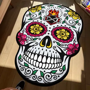 Halloween Floral Skull Print Carpet, Soft Decorative Rug for Living Room Bedroom Balcony, Large Area Sofa Coffee Table Mat, Floral Rugs