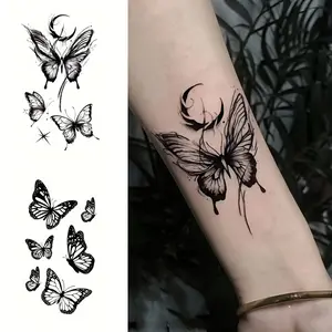 2pcs Ink Wash Style Beautiful Butterfly Design, Waterproof Temporary Tattoo Stickers, Easy To Apply And Remove, Artistic Decoration Of Arms, Wrists, Neck, Waist, Legs, Suitable For Women, Suitable For Weddings, Parties, Vacations, Music Festivals