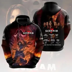 Scream 30th Anniversary 3D Print Hoodie – Scream Inspired All Over Graphic Unisex Pullover Sweatshirt, Horror Movie Fan Gift