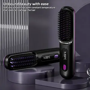 Adjustable Cordless Rechargeable Hair Straightener Brush, Portable Wireless Anti-Frizz Styling Tool for Home, Travel
