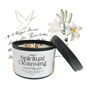 Spiritual Cleansing fragrance, scented candle for spirtuality ritual with crystals Crushed Sage & Tiger's Eye 8 oz Spell scented gems candle, mother gift refillable