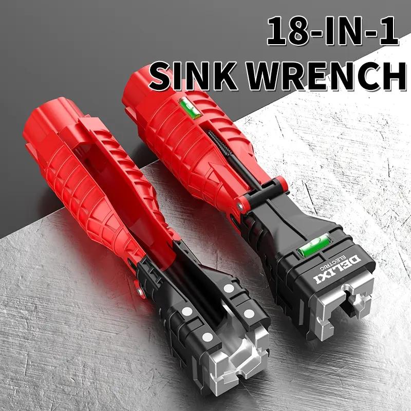 OUDISI 18-in-1 Multi-Function Sink Wrench, Multifunctional Sink Wrench, Kitchen Plumbing & Faucet Installation Tool with Adapters, Non-Slip Handle for Bathroom and Kitchen Repairs, Dual-Head Wrench for Pipes, Plumbing Fixtures, Faucets