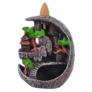 Fairy Scape Backflow Incense Burner — Woodland Landscape Ceramic 4.25"
