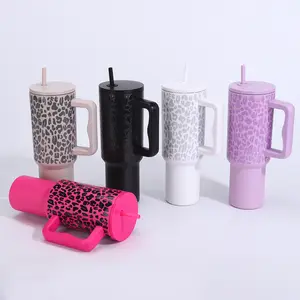 Leopard Pattern Third Generation 40oz Stainless Steel Cup with Creative Design, Featuring an Integrated Drinking Tube, Perfect for Daily Use, Compact Handle, Suitable for Car Use