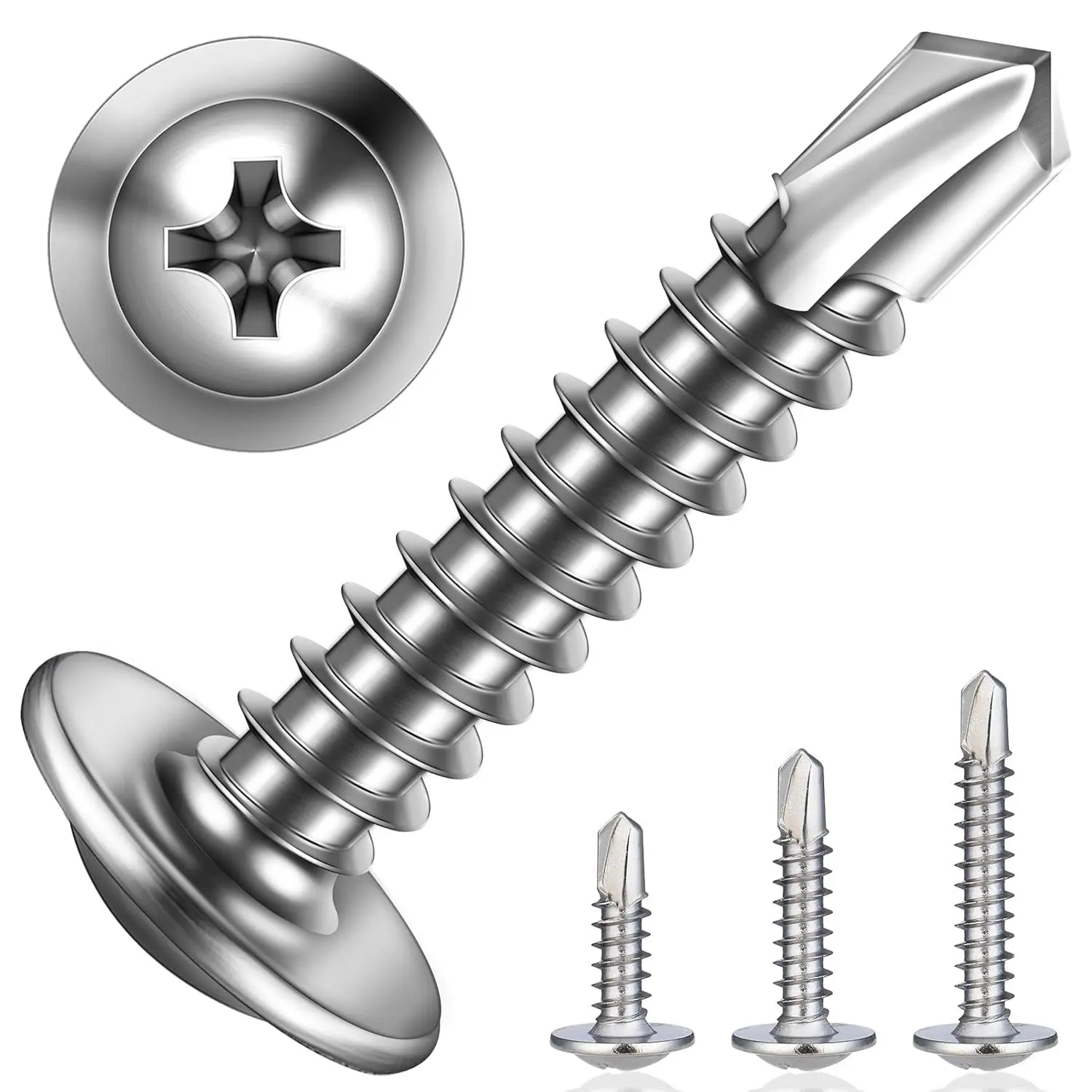 450PCS Self Tapping Screws, 410 Stainless Steel Phillips Head Tek Screws - Heavy-Duty Truss Head Sheet Metal Screw Kit for No-Drill Fast Installation in Metal Work, DIY Projects