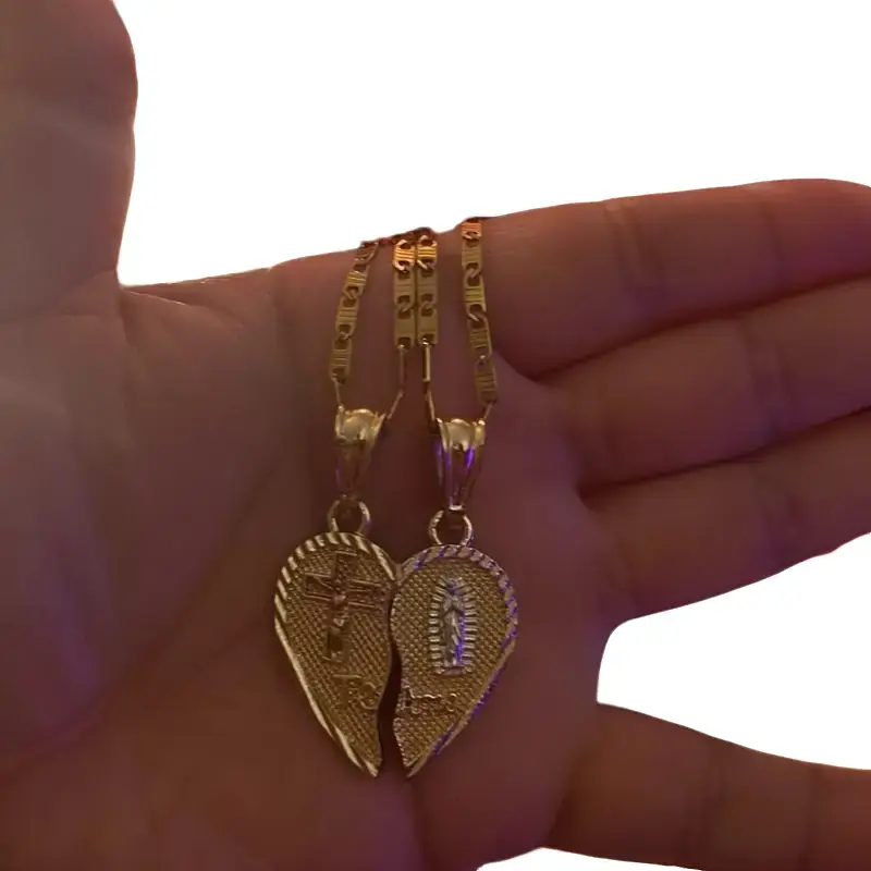 Couple Necklace - Gold Heart Pendant Design for Pair Wear