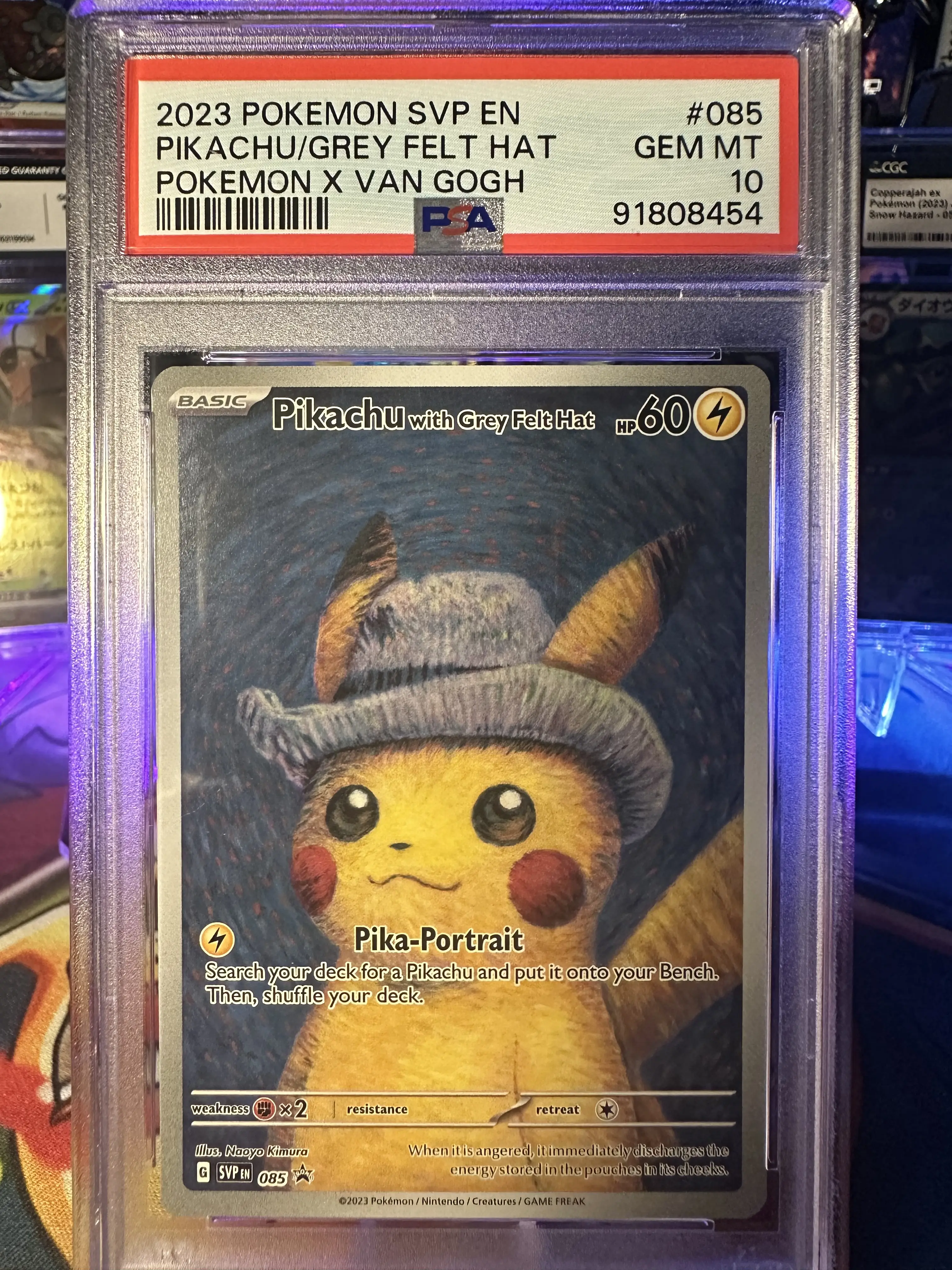 PSA 2023 POKEMON SVP EN SV BLACK STAR PROMO 085 PIKACHU WITH GREY $86 FELT HAT POKEMON X VAN GOGH
