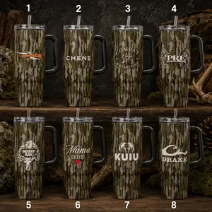 Drake Kuiu Chene Camo 40oz Tumbler, Duck Hunting Travel Mug with Handle, Mossy Oak Style Straw Cup, Outdoor Hunter Gift, Country Men Drinkware