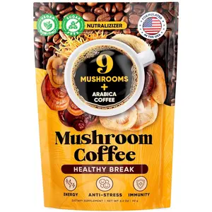 Mushroom Coffee – 10 in 1 Instant Coffee Organic Arabica - Cafe de Hongos w/Lion’s Mane, Turkey Tail, Chaga – Focus, Gut Health, Weight & Immune Support – Low Caffeine, Sugar-Free, Gluten Free 90g