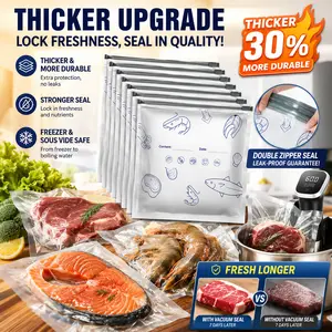 Upgraded Reusable Stand-Up Foil Storage Bags with Zipper & Labels, Thick Leakproof Food Saver Bags for Meat, Fruits & Vegetables, Washable Kitchen Organizer for Fridge & Freezer