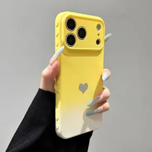 Gradient Heart Border Case for iPhone 17 16 15 14 13 Pro Max Color-blocking Cover Precision-drilled Holes for iPhone 17 Pro Max