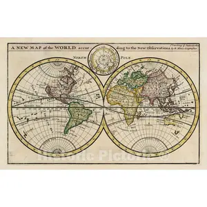 World - Double Hemisphere Map, 1730 - Historical Map Print