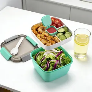 52 oz Leakproof Double Layer Insulated Lunch Box 3 Compartments With Dressing Pot Reusable For Salad Snacks Bento Box Men Women Work Office School Picnic