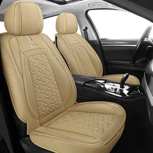 Premium Automotive Accessory Beige PU Leather Seat Covers with Diamond Stitching for Enhanced Comfort and Style Classic Elegant Look