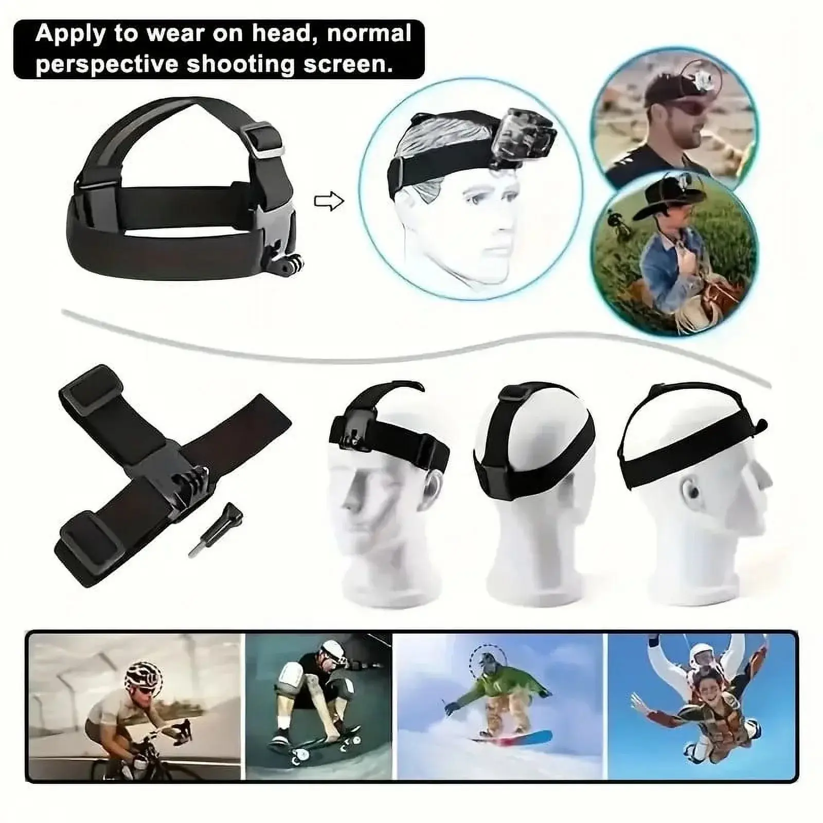 6-in-1 Hands-Free Chest Mount Strap with Head Clip, Adjustable POV First-Person Vlog Shooting Harness, Universal Wearable Camera Bracket Compatible with Smartphones, GoPro, DJI Osmo & AKASO Action Cameras