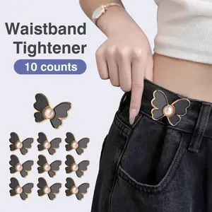 10 Counts Pant Waist Tightener, No Sew Butterfly Waist Buckles Pins - Adjustable Alloy Clip for Loose Jeans, Pants & Skirts