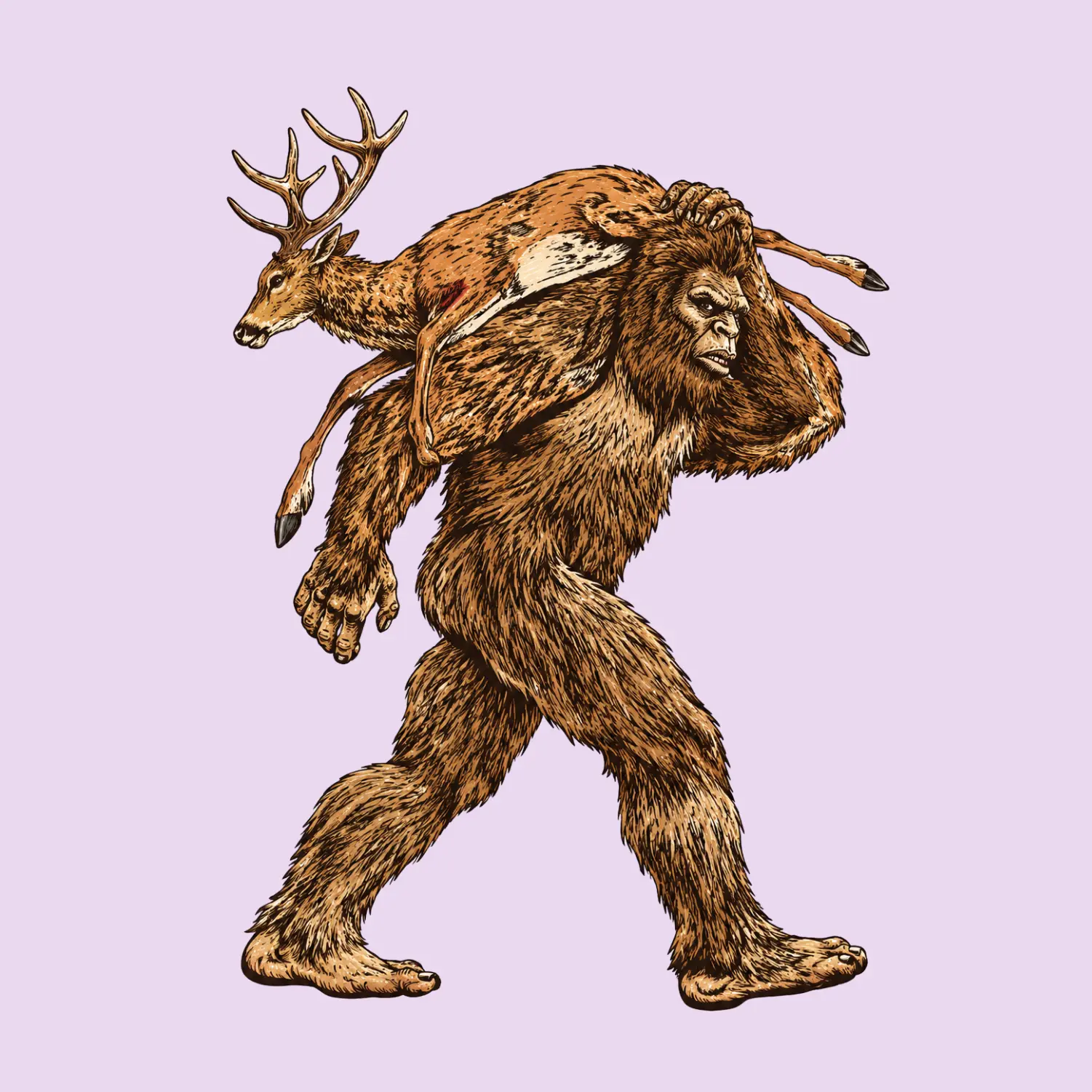 Bigfoot Deer Hunter Sticker, Sasquatch Carrying Buck Decal, Funny Cryptid Hunting Vinyl Sticker for Tumbler, Laptop