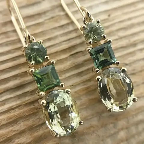 Vintage Green Synthetic Zirconia Copper Inlaid Zircon Retro Geometric Pendant Dangle Earrings, Dangling Earrings for Women Party Jewelry Accessories
