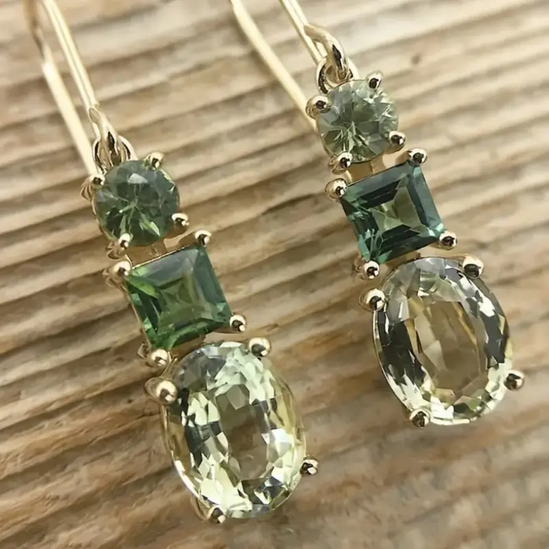 Vintage Green Synthetic Zirconia Copper Inlaid Zircon Retro Geometric Pendant Dangle Earrings, Dangling Earrings for Women Party Jewelry Accessories