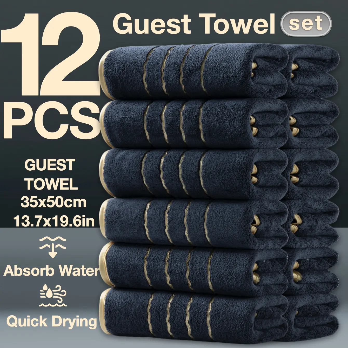 Christmas Guest Towels Set, High-Grade Striped Edges, Embroidered Five-Star Design, Quick-Dry Microfiber Bath Towels