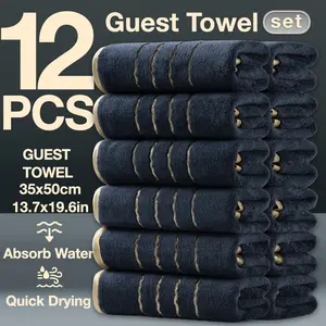 Christmas Guest Towels Set, High-Grade Striped Edges, Embroidered Five-Star Design, Quick-Dry Microfiber Bath Towels