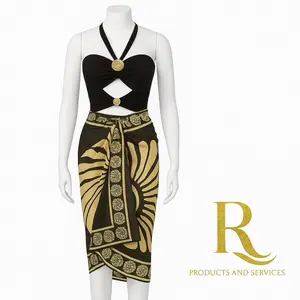 Shiny Star 2Pcs Deep V One Piece Swimsuit 2025 High Waisted Bikini with Deep V Neckline, Black and Gold Design, Stylish Women's Swimwear for Beach and Pool