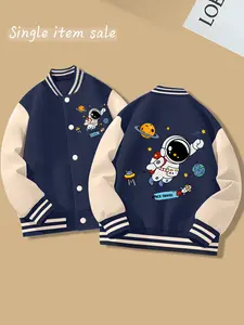 Boys' Baseball Jacket, Trendy Astronaut Print, New Autumn Style, Fashionable & Versatile Kids Bomber