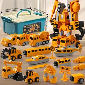 Magnetic Robot Transforming Engineering Cars Assembled Toy Set, Construction Robot Blocks for Kids, Educational Toy for Toddlers,Outdoor Activities Play