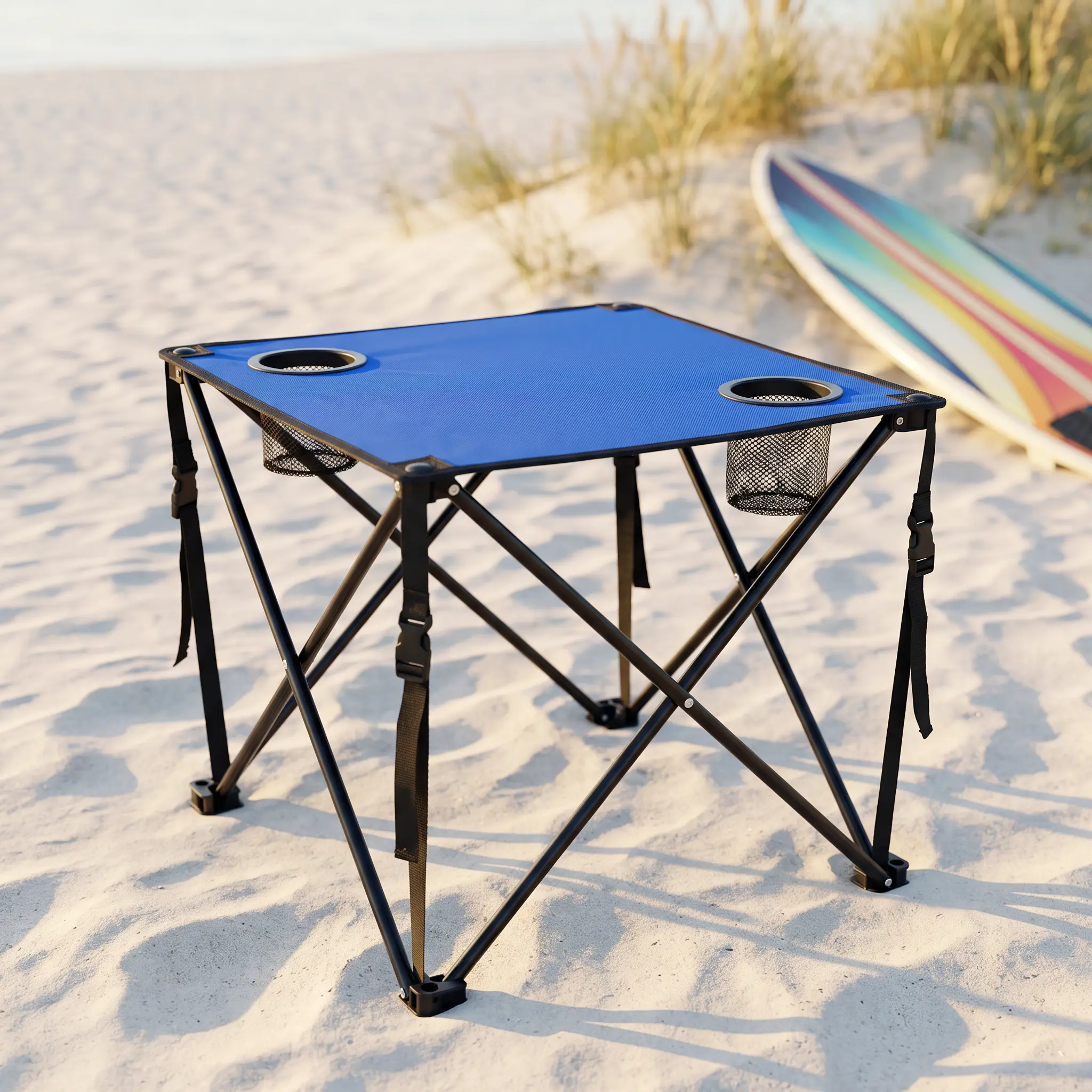 Surfgear SBT-Portable Folding Camping Table with 2 Cup Holders, Lightweight Camp Table, Foldable Outdoor Side Table for Beach, Camping, Picnic, Fishing entryway