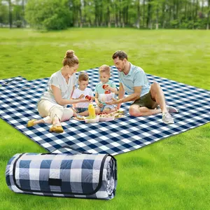 Large Picnic Blanket Outdoor Picnic Mat Waterproof Foldable 80''x80'', Beach Blanket Sandproof for LawnPark, Grass, Travel, Hiking, Camping Essentials, Vintage Gingham Picnic Blanket
