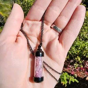 Pink Tourmaline Gemstone Vial Pendant & Necklace