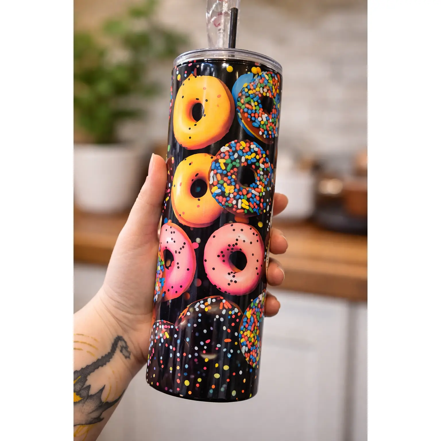 Donut Sprinkle Tumbler | Colorful Donut 20oz Cup | Fun Dessert Aesthetic Tumbler | Sweet Treat Drinkware