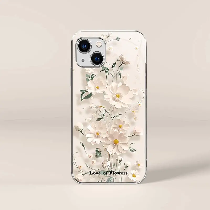 Creative paper-cut flowers for【iPhone 13】advanced electroplated glass phone case --975