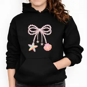 Seashell Starfish Pearl Bow Long Sleeve Hoodie – Perfect for Coastal and Mermaidcore Fans