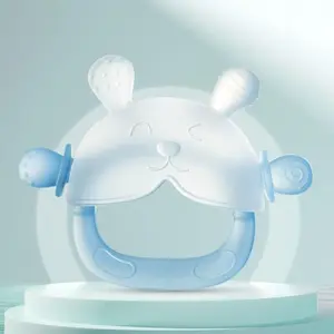 (With Storage Case) Rabbit Shaped Frosted Silicone Teething Mitten, BPA-Free Food Grade Silicone Anti-Drop Hand Guard, Multi-Textured Oral Care Accessory,summervibes