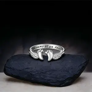 Witchy Angel Wings Ring - Adjustable Metal Coating Pagan Jewelry, Everyday Memorial Sympathy Gift for Grieving Moms, Everday