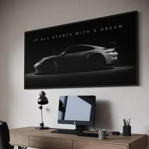 Motivational / Poster Wall Print | It All Starts With a Dream Quote Sports Car | Home & Office Decor  Poster No Frame 