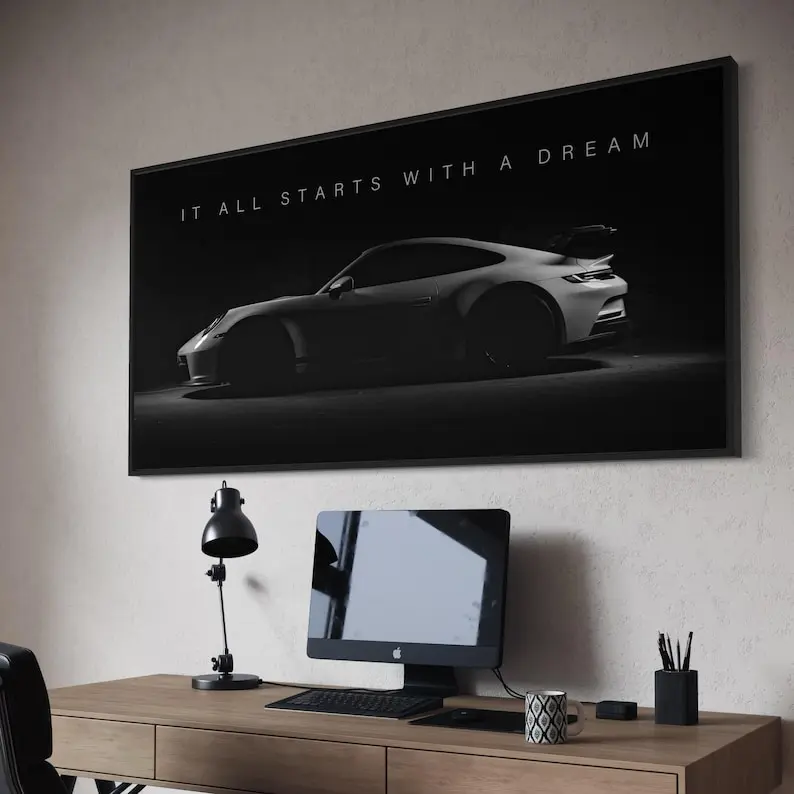 Motivational / Poster Wall Print | It All Starts With a Dream Quote Sports Car | Home & Office Decor  Poster No Frame 