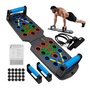 Multifunctional Foldable Push-Up Board - Adult Chest Trainer and Aid Device, Black PE Material, with Adjustable Bar, Resistance Bands, and Kneeling Pad, Perfect for Core Strength and Muscle Conditioning, Gym Accessoriess comfortable exercise
