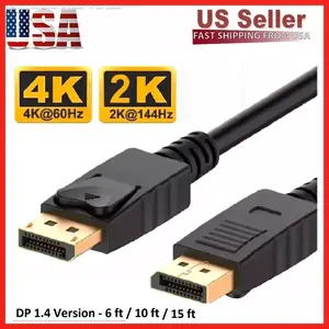 DisplayPort to Display Port Cable DP Male to Male Cord 4K HD w/o Latches 6/10/15 Feet Digital Connector