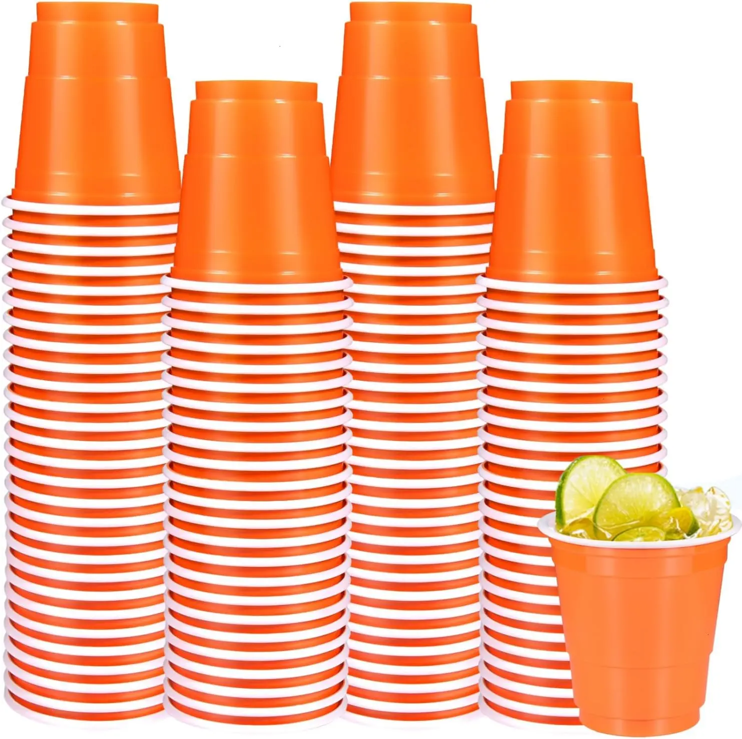 100-Pack 2 oz Disposable Plastic Shot Glasses - Orange Mini Party Cups for Halloween, Birthday Home & Festive Party Supplies