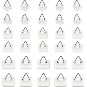 30pcs Adhesive Plate Hangers Invisible Vertical Wall Art Display Holder Picture Hangers Without Nails Photo Fram Sticky Hanging Hooks No Wall Damage Max.load10kg