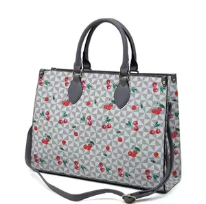 Cherry Tote Bag - Patterned Design with Cherry and Green Accents, Adjustable Strap, Ideal for Everyday Use