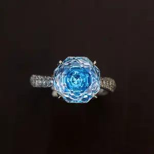 LunaStdla Eternal Blue Rose Ring - Vintage Minimalist Rose-Cut Zirconia Adjustable Open Ring for Women Girls Elegant Luxury Style Suitable for Date Night Birthday Party Fashion Jewelry Accesssory Gift for Her Girlfriend