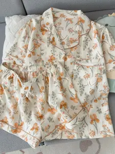 Summer New Floral Pajama Set, Short Sleeve Shorts Sleepwear & Loungewear for Women, Cute Sweet Style, Casual Loose-Fitting Pyjama Sets